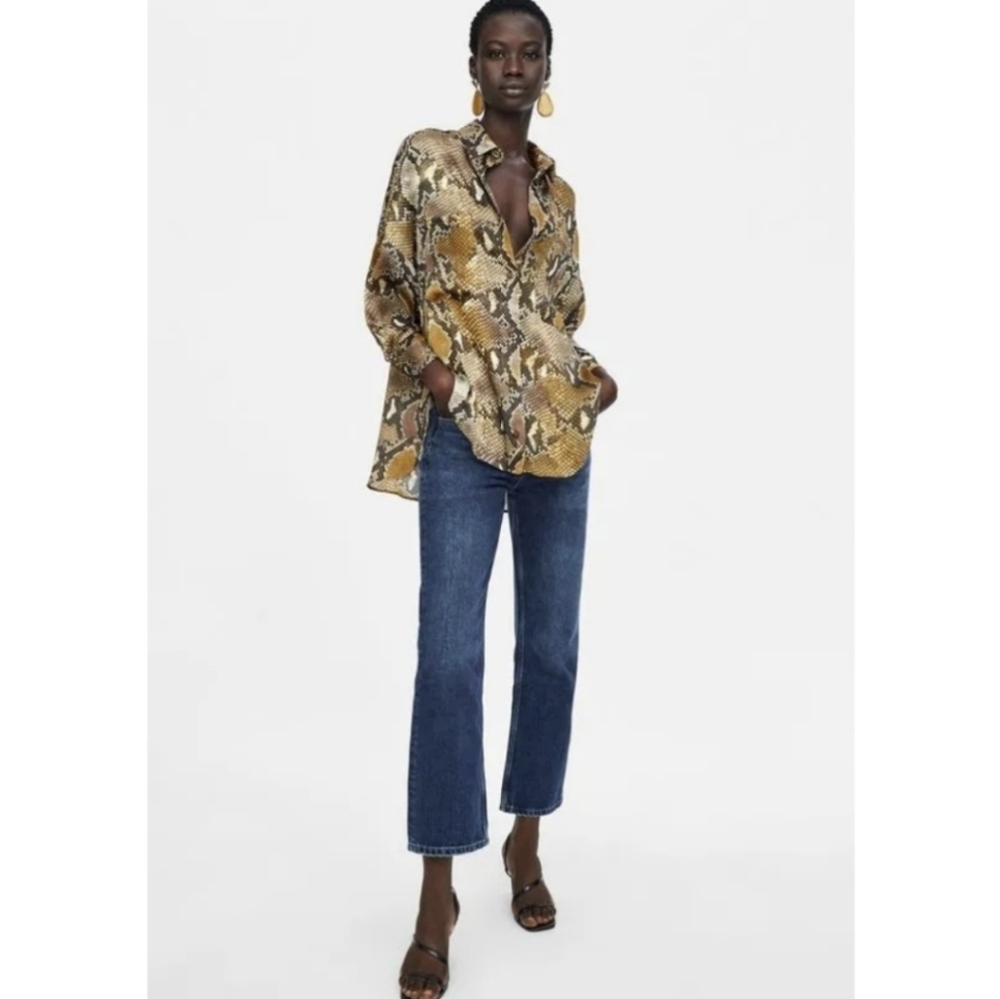 Zara Snake Skin Sheer Over Sized Blouse Sz M/L